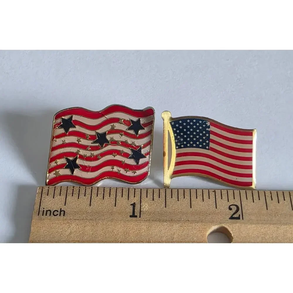 Lot of 2 Vintage American Flag Enamel Lapel Pins Patriotic USA Pinbacks